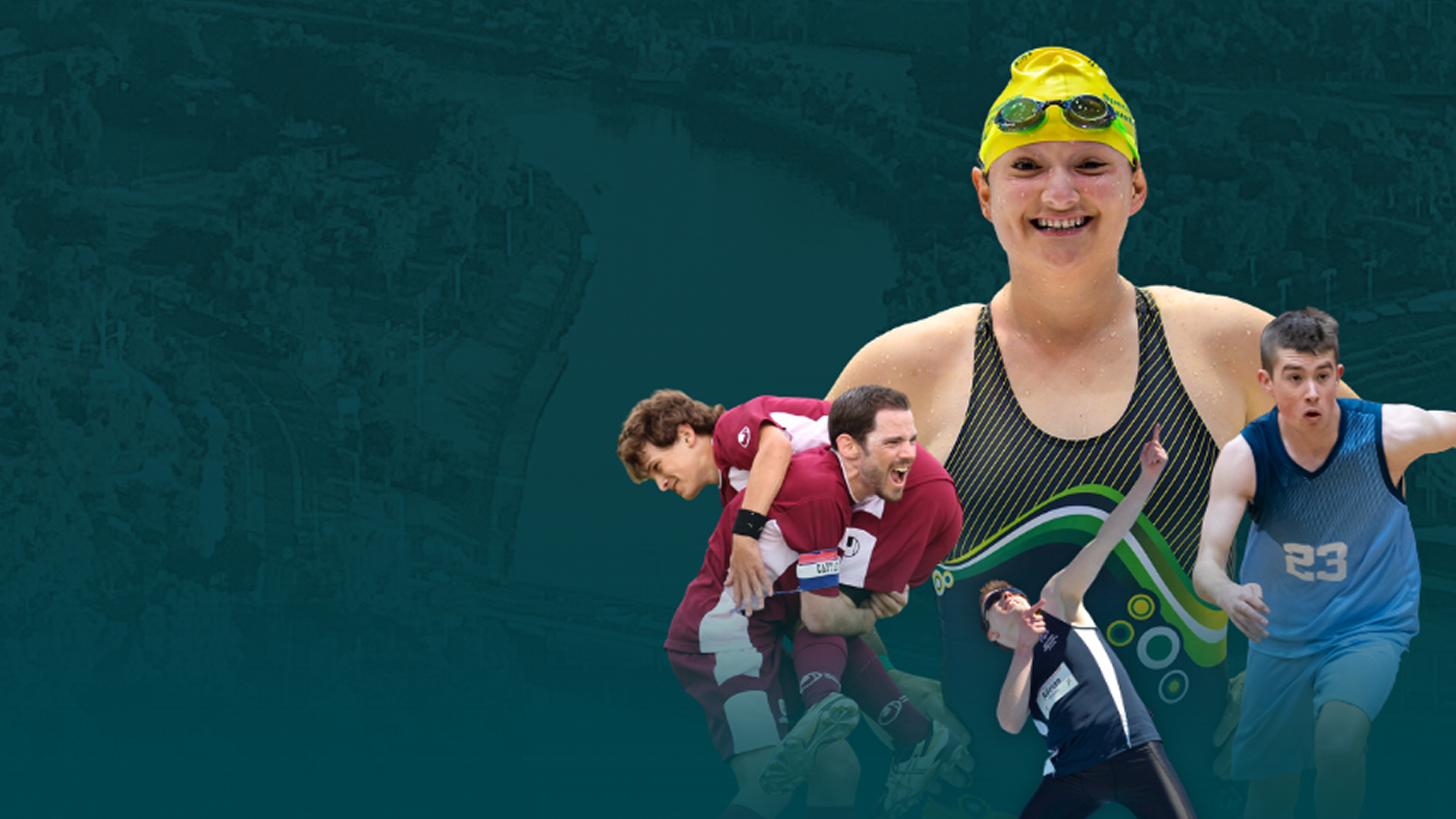 Special Olympics athletes featured in promotional event artwork.
