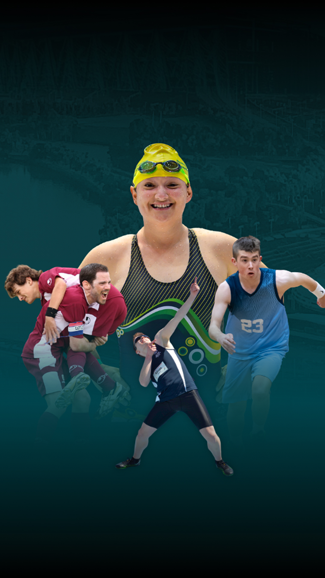 Special Olympics athletes featured in promotional event artwork.
